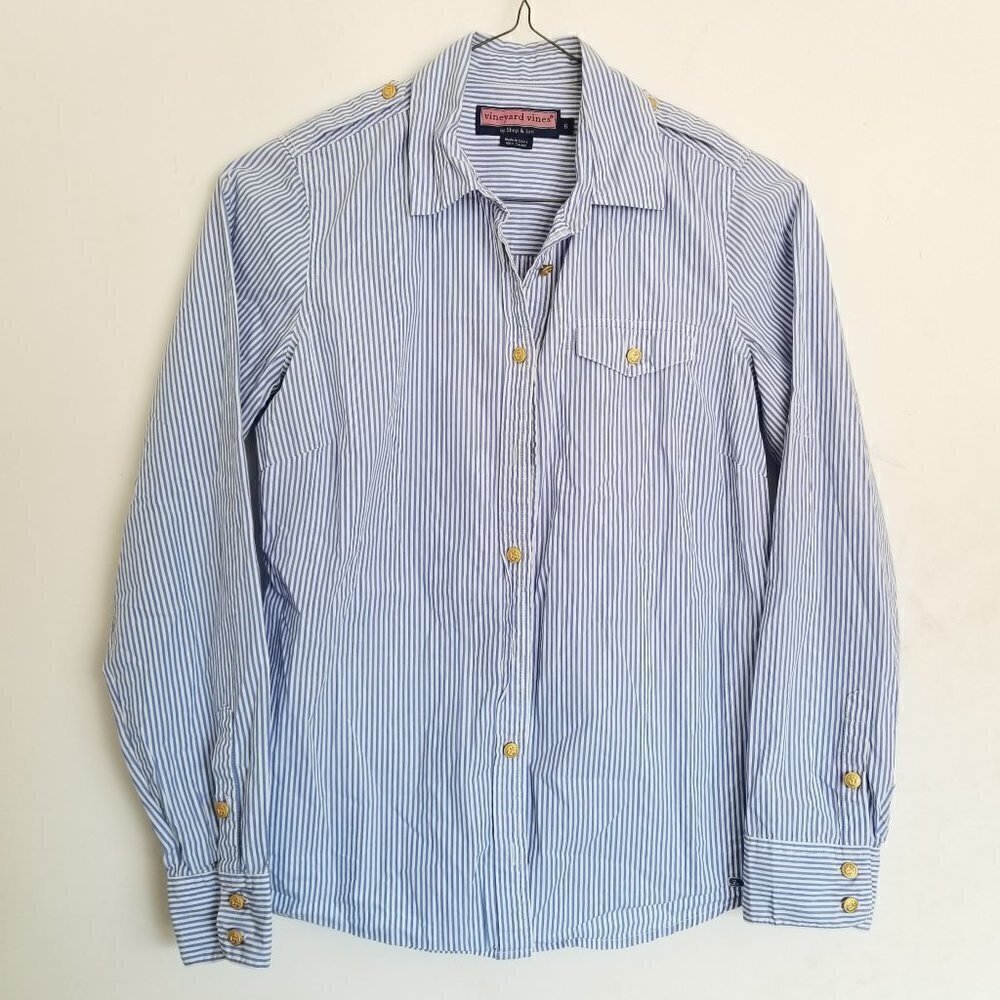 NEW Vineyard Vines Striped Button Up Nautical Top